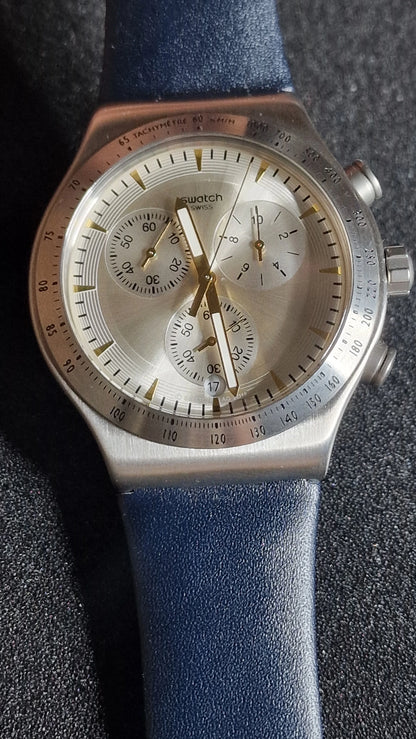 ⌚ Swatch Irony Chrono YVS460 “Dakmeblue” (2018) – Blue Strap 🔵✨