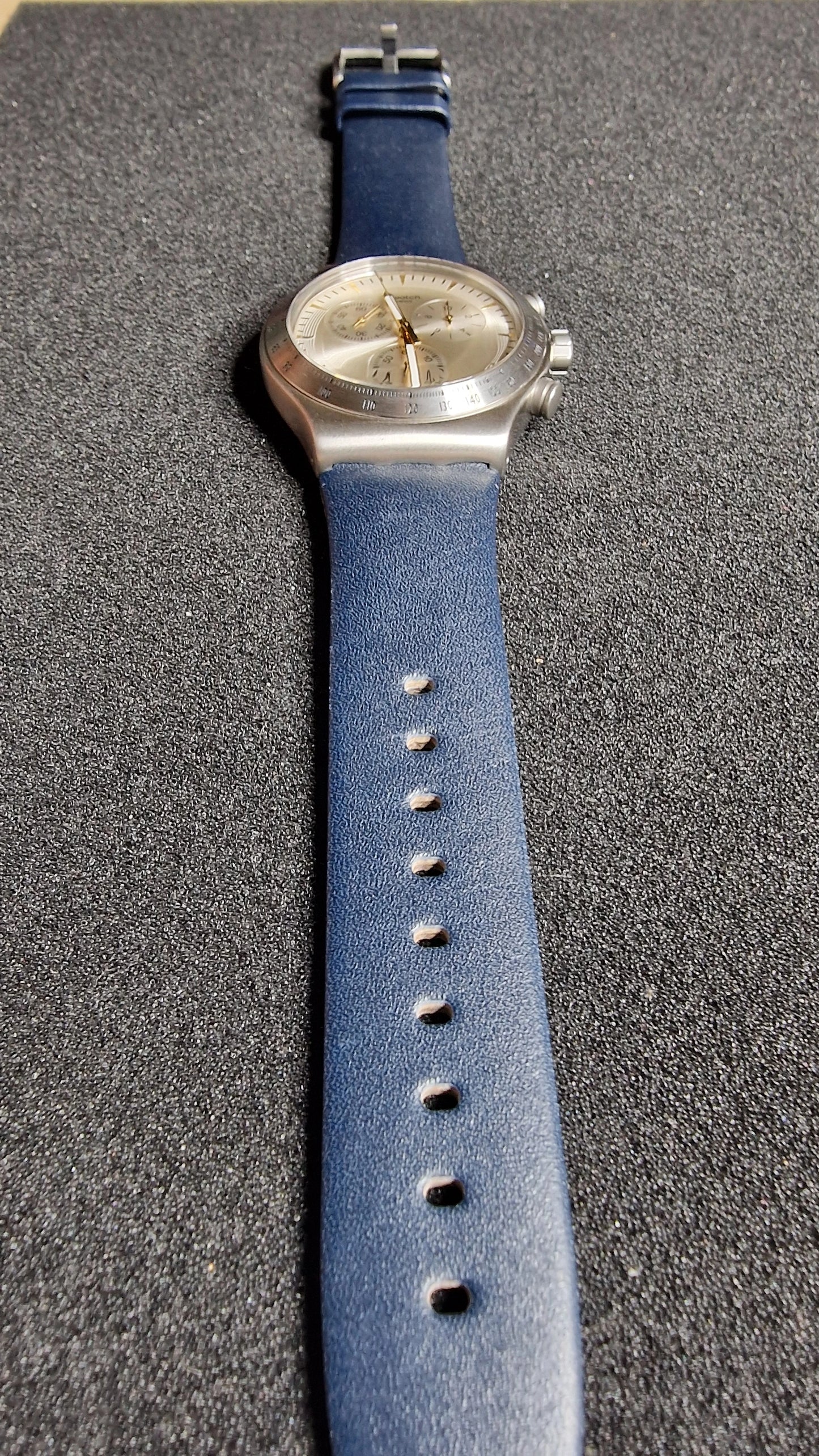 ⌚ Swatch Irony Chrono YVS460 “Dakmeblue” (2018) – Blue Strap 🔵✨