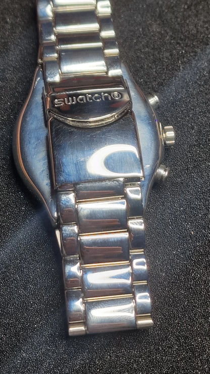 🔵Swatch Irony Chrono SKY ICON (YVS459G) 2018 – Ice Blue Dial + Steel Bracelet⏱️✨