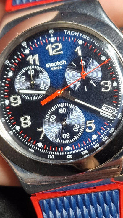 Swatch Irony Chrono YVS452 “Secret Operation” (2018) 🔴🔵 Tachymeter