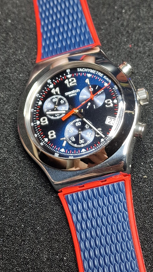 Swatch Irony Chrono YVS452 “Secret Operation” (2018) 🔴🔵 Tachymeter