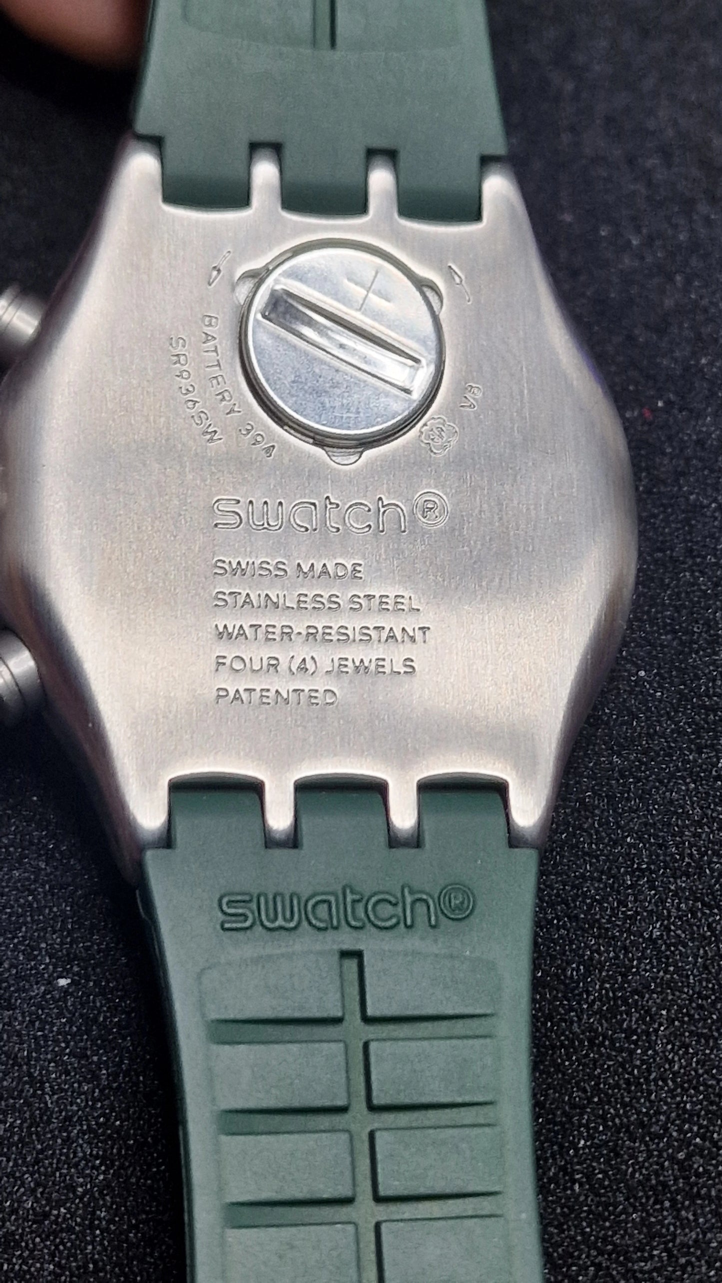 🌲 Swatch Irony Chrono YVS462 “Forest Grid” (AG2019) – Green/Orange – Swiss Made