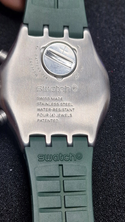 🌲 Swatch Irony Chrono YVS462 “Forest Grid” (AG2019) – Green/Orange – Swiss Made