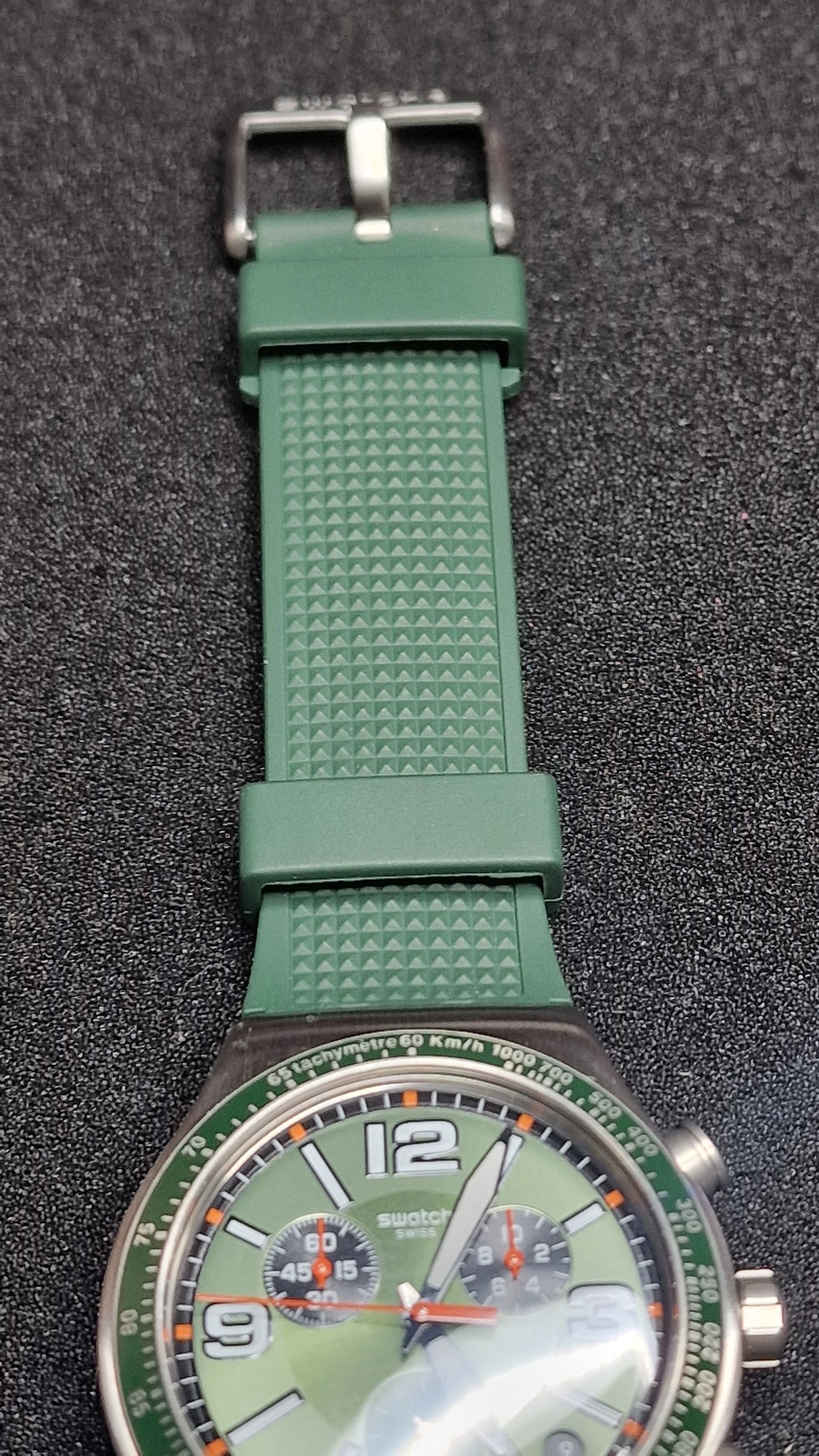 🌲 Swatch Irony Chrono YVS462 “Forest Grid” (AG2019) – Green/Orange – Swiss Made