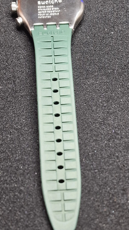 🌲 Swatch Irony Chrono YVS462 “Forest Grid” (AG2019) – Green/Orange – Swiss Made