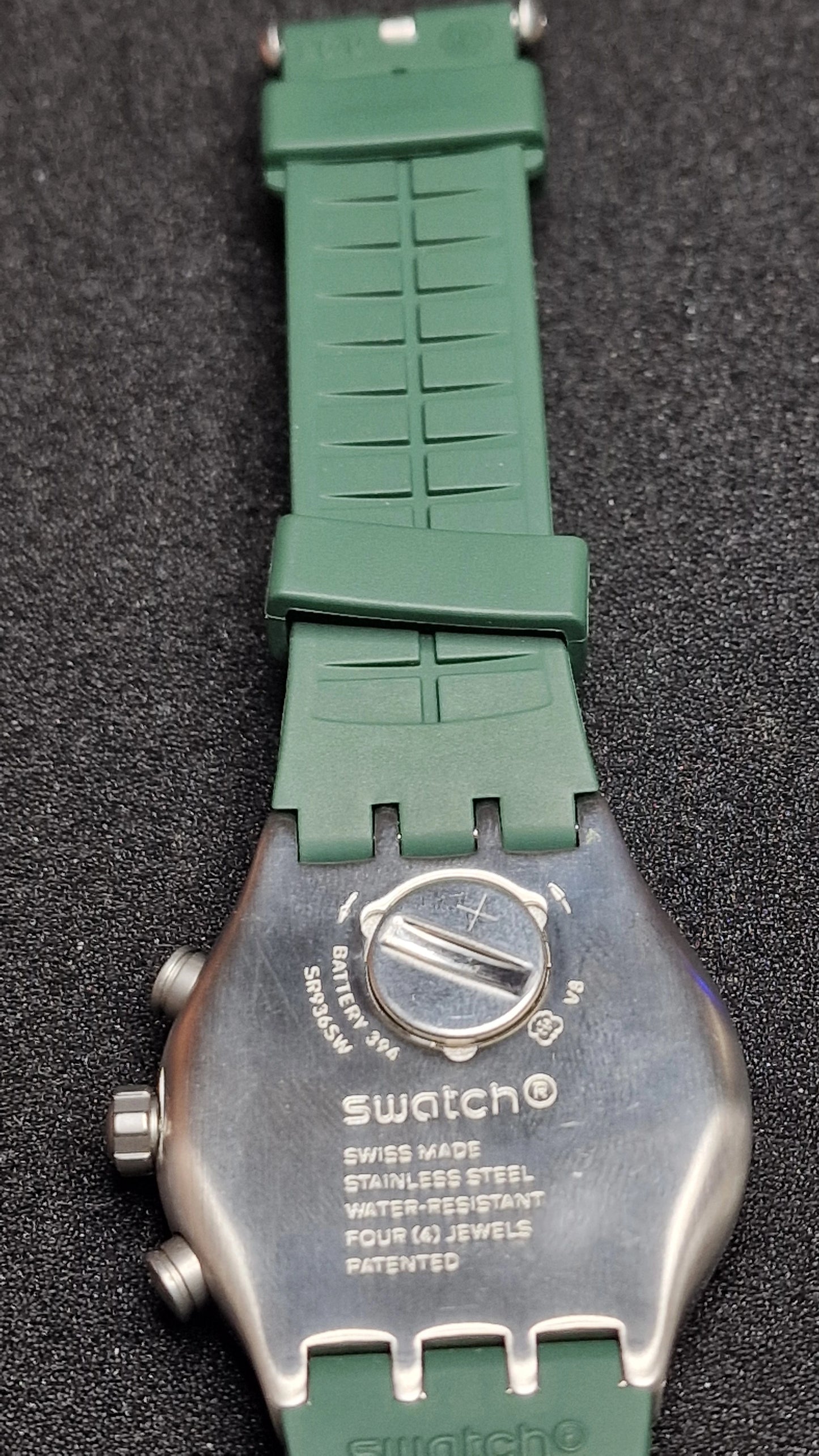 🌲 Swatch Irony Chrono YVS462 “Forest Grid” (AG2019) – Green/Orange – Swiss Made