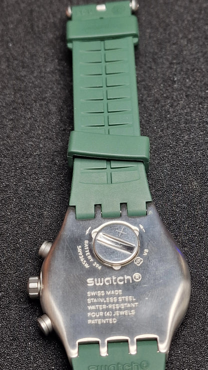 🌲 Swatch Irony Chrono YVS462 “Forest Grid” (AG2019) – Green/Orange – Swiss Made