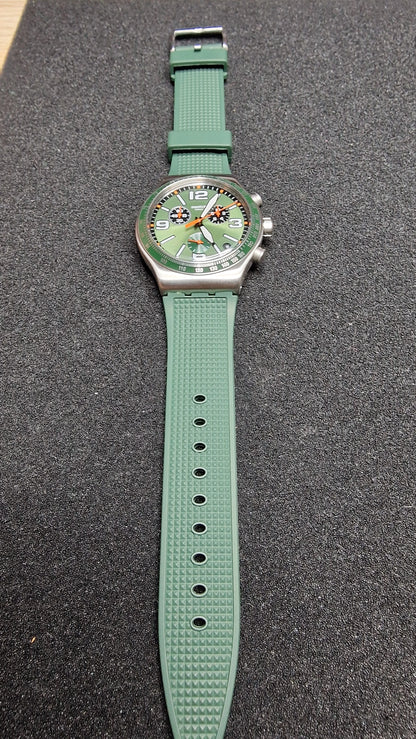 🌲 Swatch Irony Chrono YVS462 “Forest Grid” (AG2019) – Green/Orange – Swiss Made
