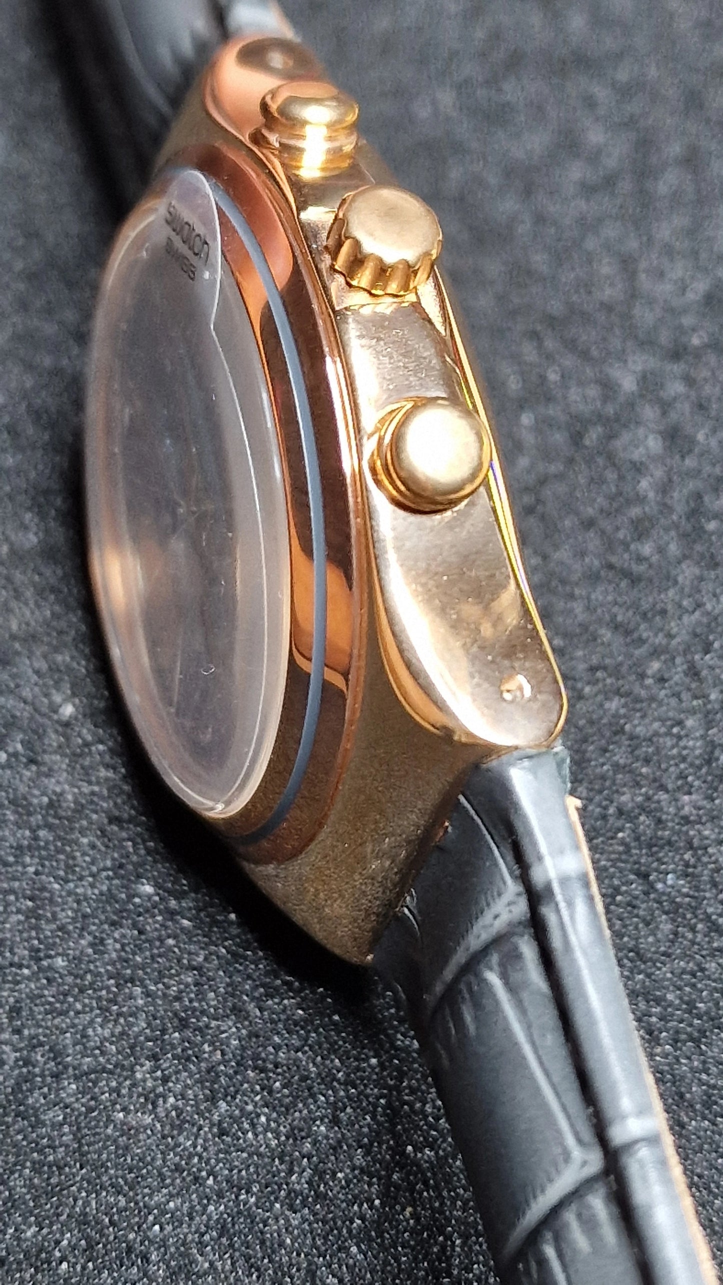 Swatch Irony Chrono YCG411 “Gris en Rose” (AG 2014) ✨ Rose-Gold Steel + Elegant Grey Dial