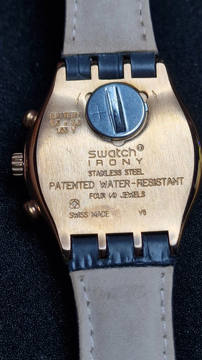 Swatch Irony Chrono YCG411 “Gris en Rose” (AG 2014) ✨ Rose-Gold Steel + Elegant Grey Dial