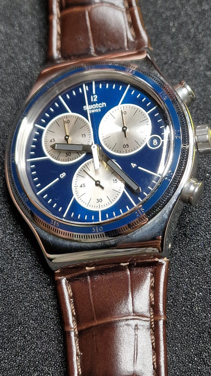 Swatch Irony Chrono YVS410C “London” (AG 2013) – Blue Dial + Strong Lume ✨