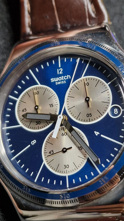 Swatch Irony Chrono YVS410C “London” (AG 2013) – Blue Dial + Strong Lume ✨