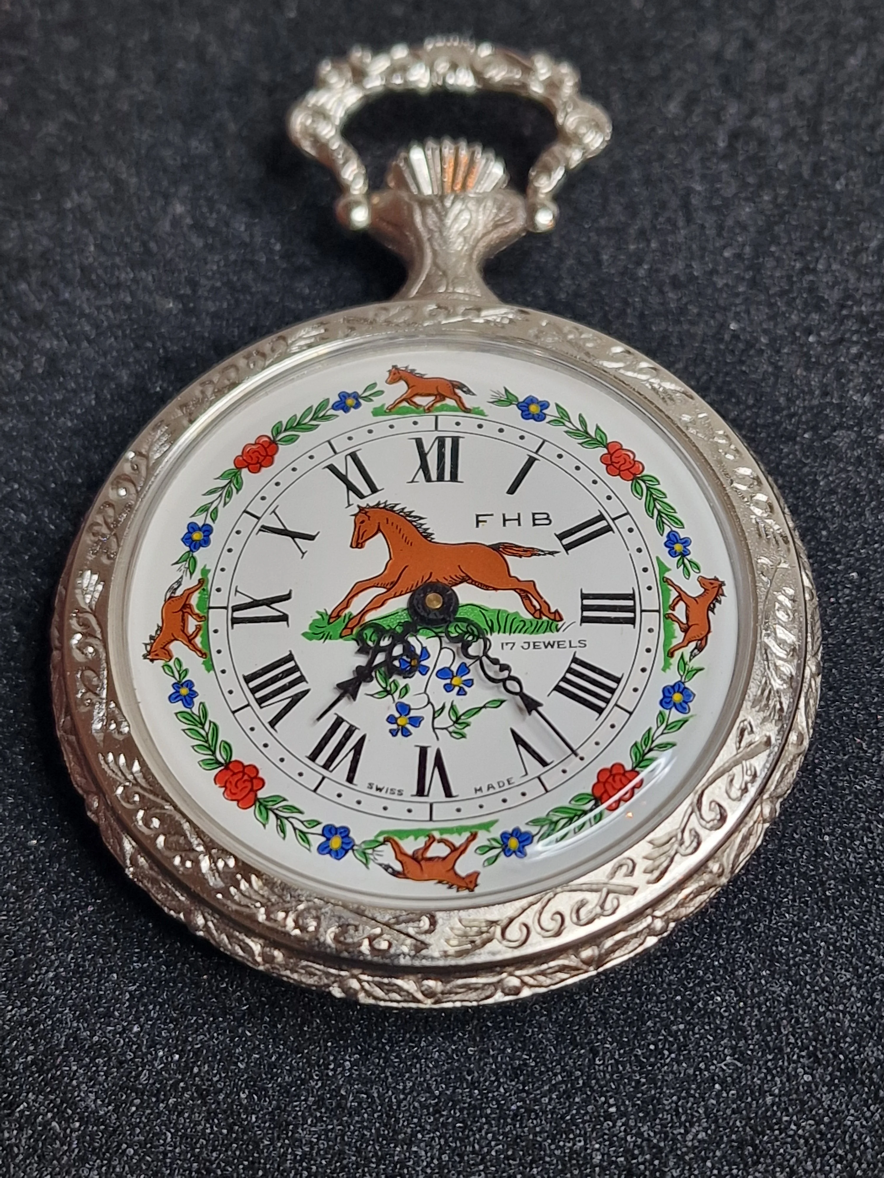 ⏳ Large Swiss Farmer’s Pocket Watch – F.H.B. – Hand-Wound – 50mm – NOS – 1970s
