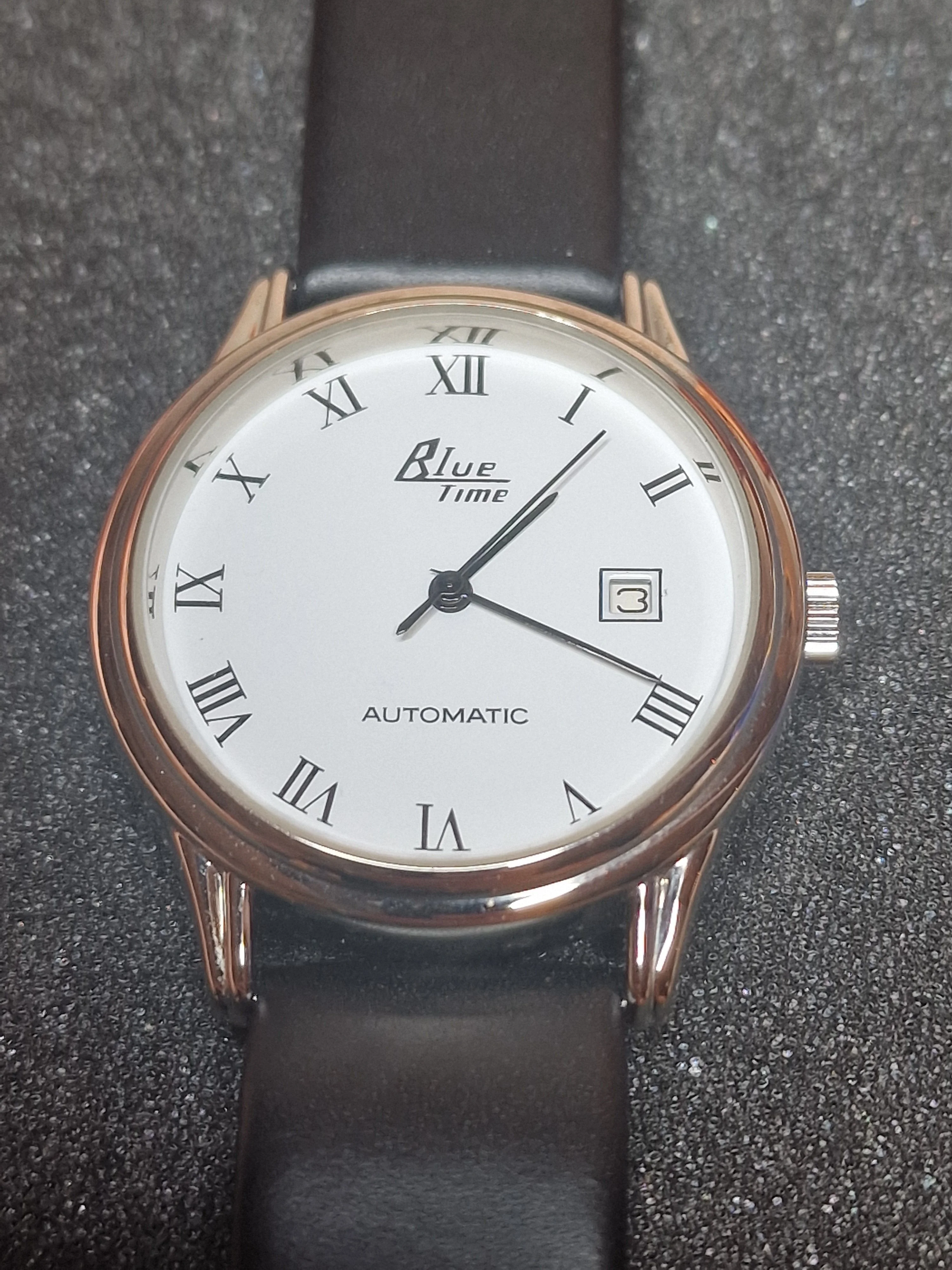 New, Unworn Automatic Blue Time Watch in Bauhaus Style 37mm