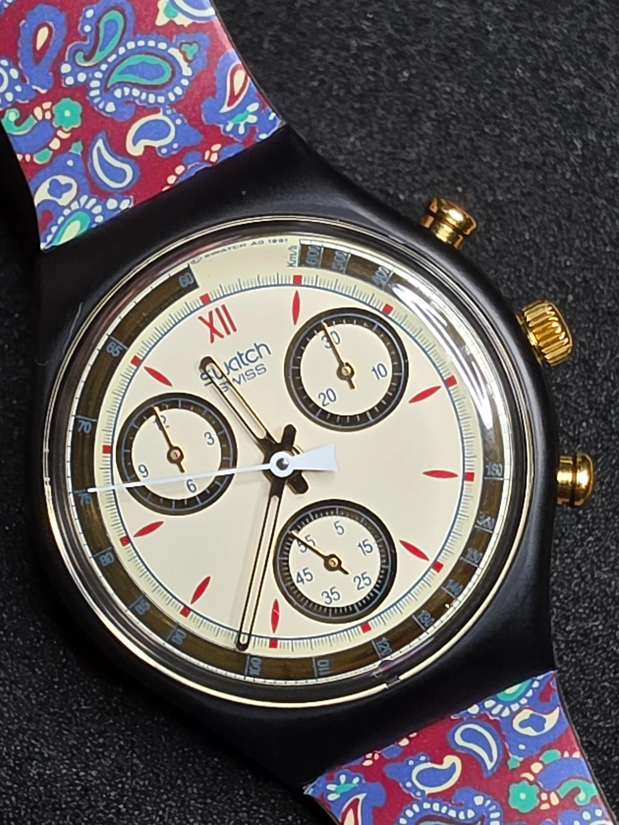 Swatch Chrono SCB108 – 1991 – NOS – Paisley Strap – view 4