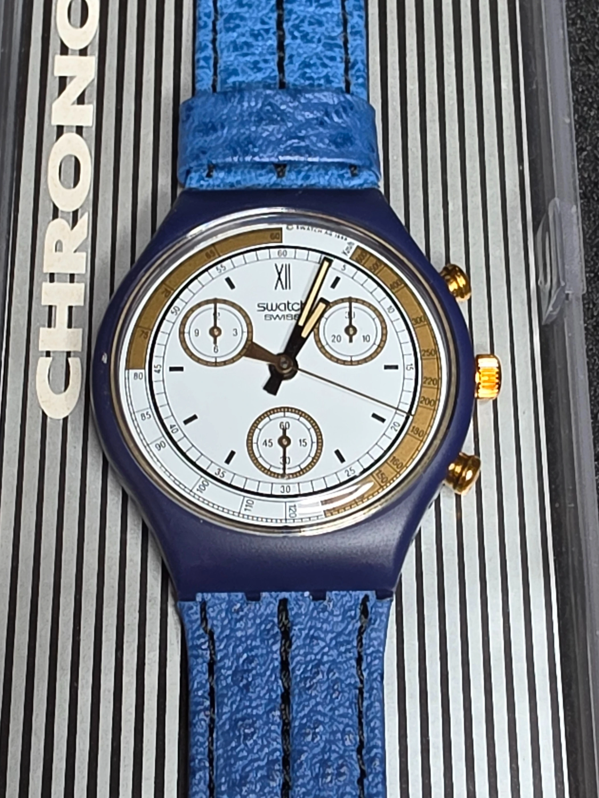 Swatch Chrono Skipper SCN100 – 1990 – NOS – Blue Dial