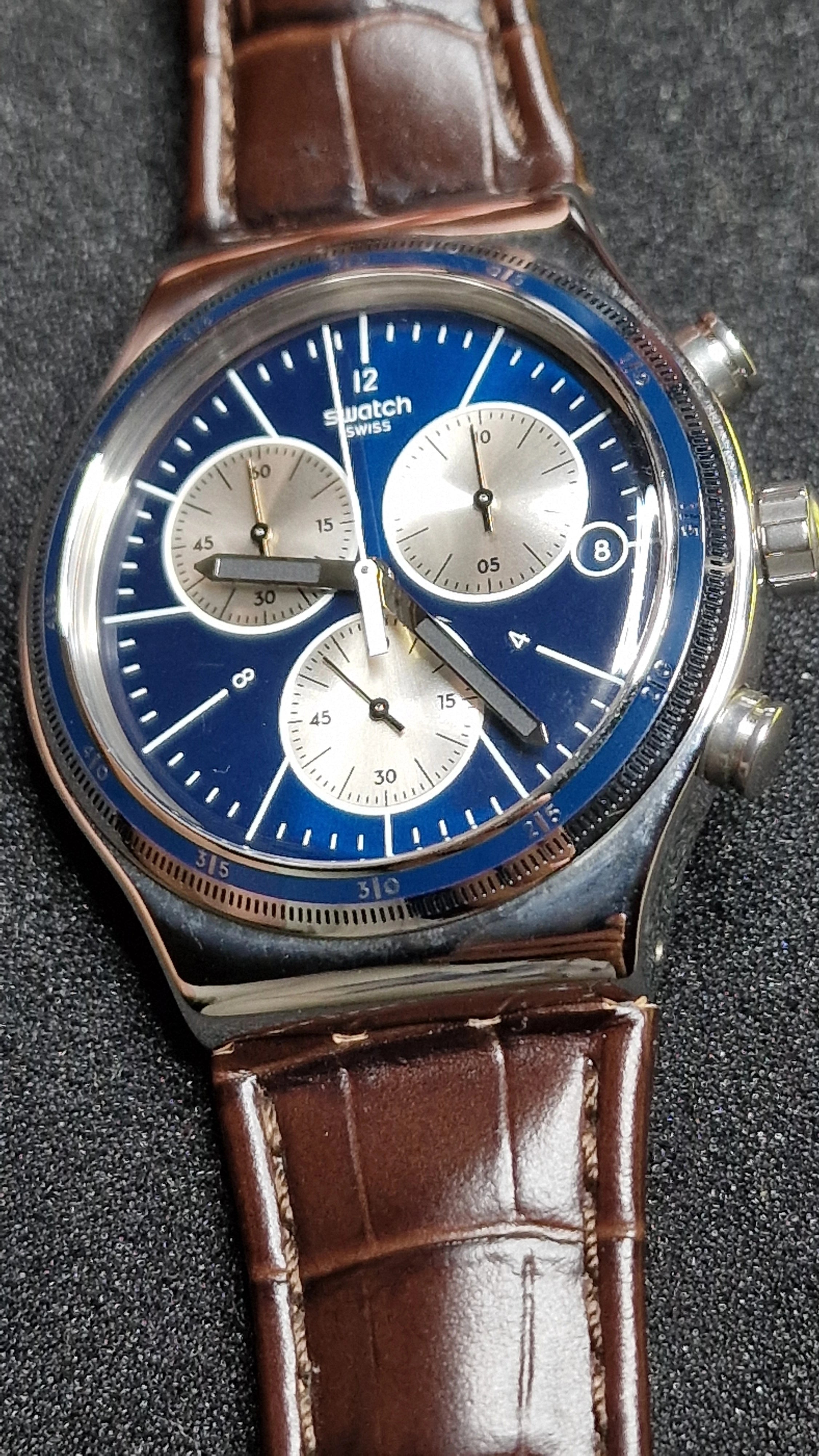 Swatch Irony Chrono YVS410C “London” (AG 2013) – Blue Dial + Strong Lume ✨