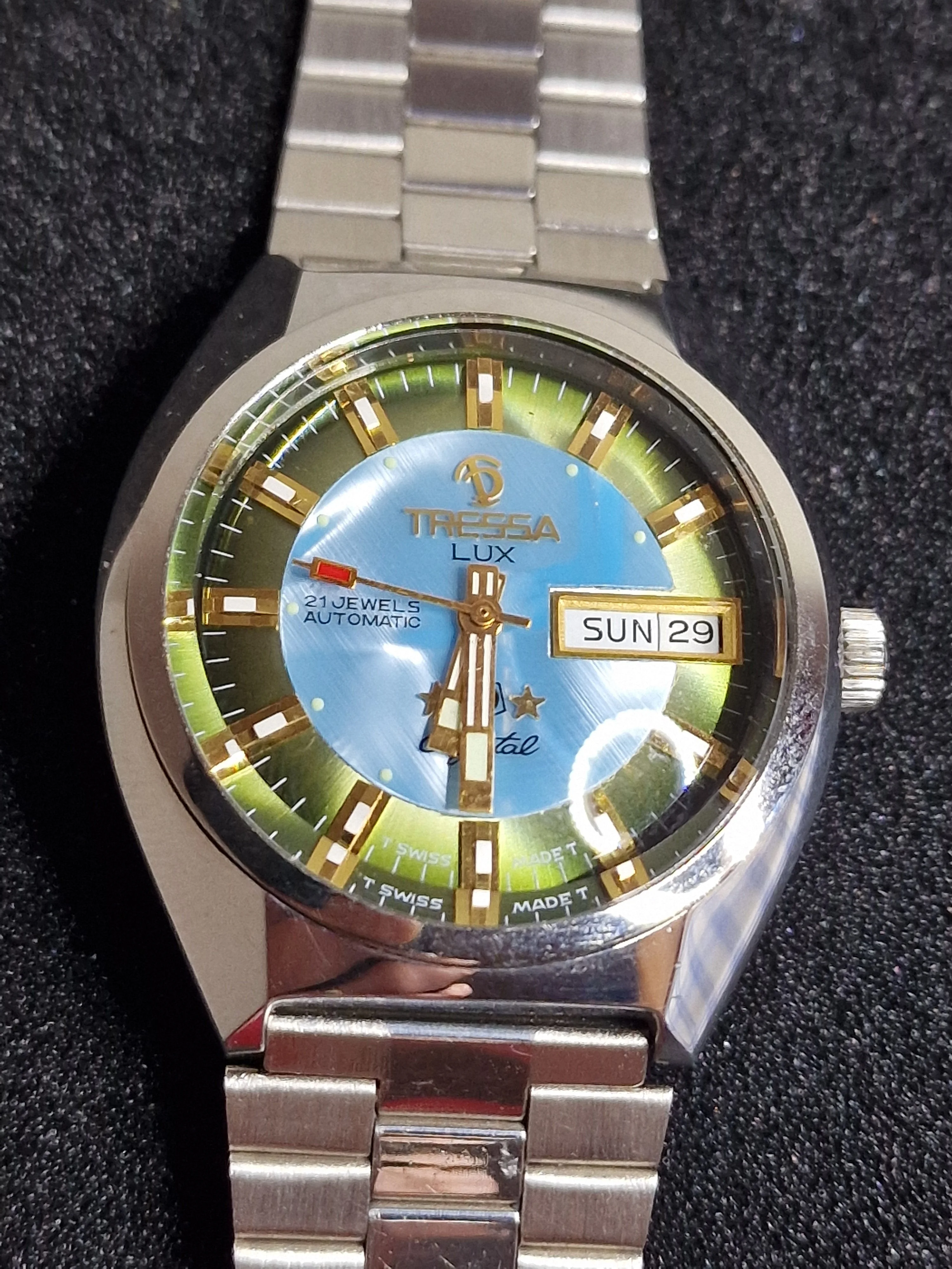Unworn Vintage Automatic Watch "TRESSA LUX 99 Crystal" – 21 Jewels, Day-Date, Swiss Made (1968/69)