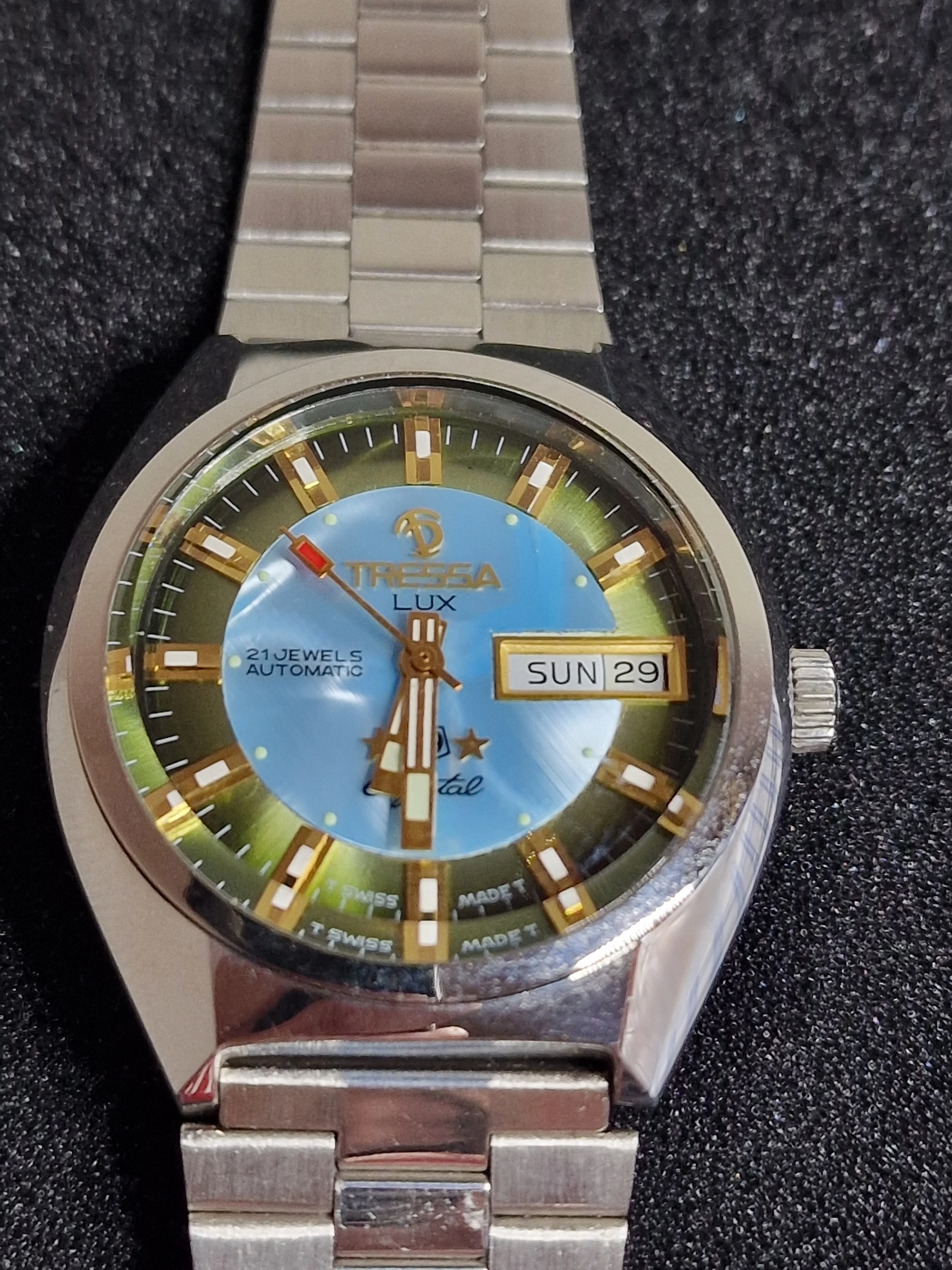 Unworn Vintage Automatic Watch "TRESSA LUX 99 Crystal" – 21 Jewels, Day-Date, Swiss Made (1968/69) 2