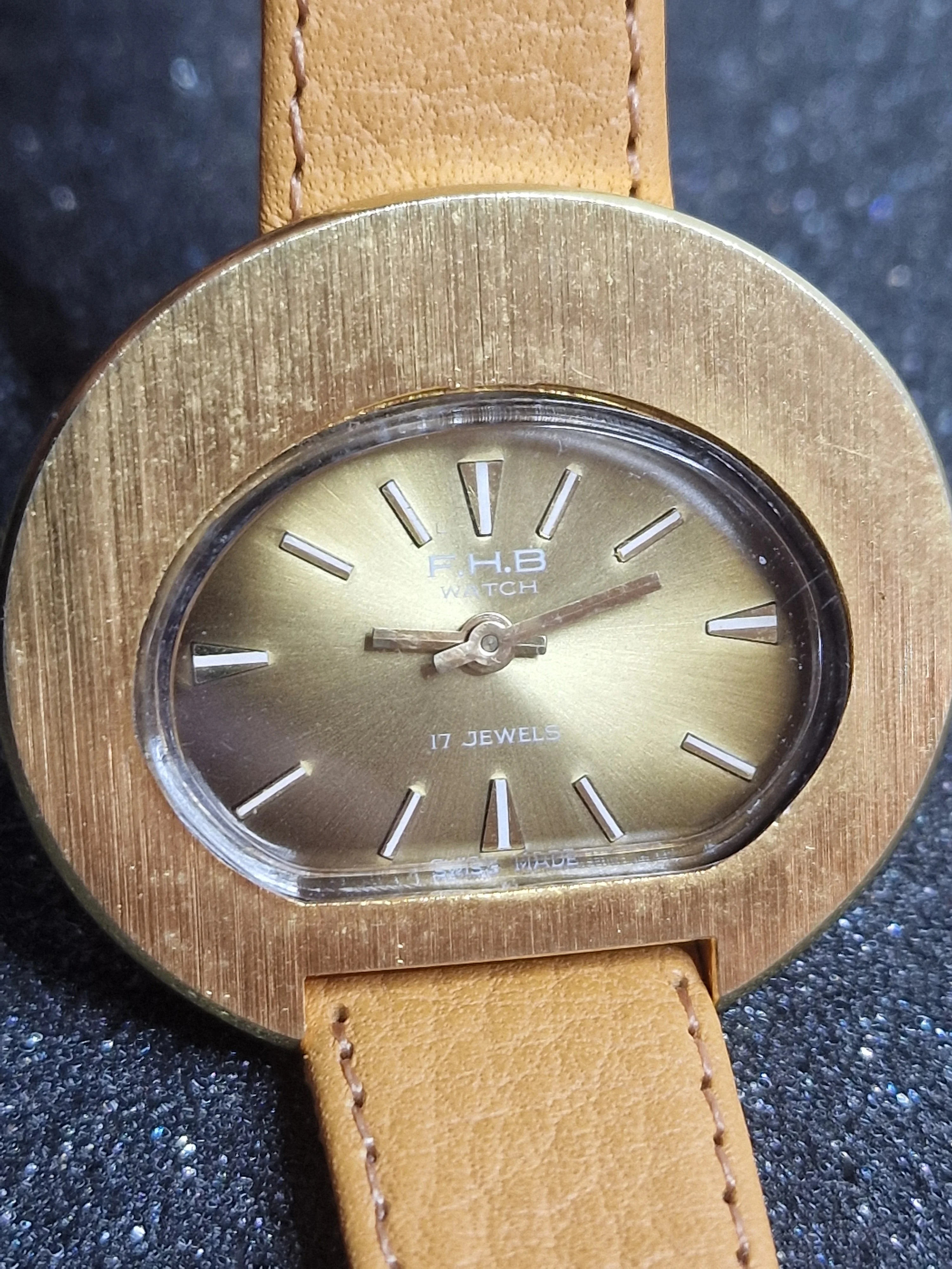 Unworn Vintage Ladies' Watch "F.H.B." – Swiss Made, Hand-Wound, 70s/80s, Gold-Tone
