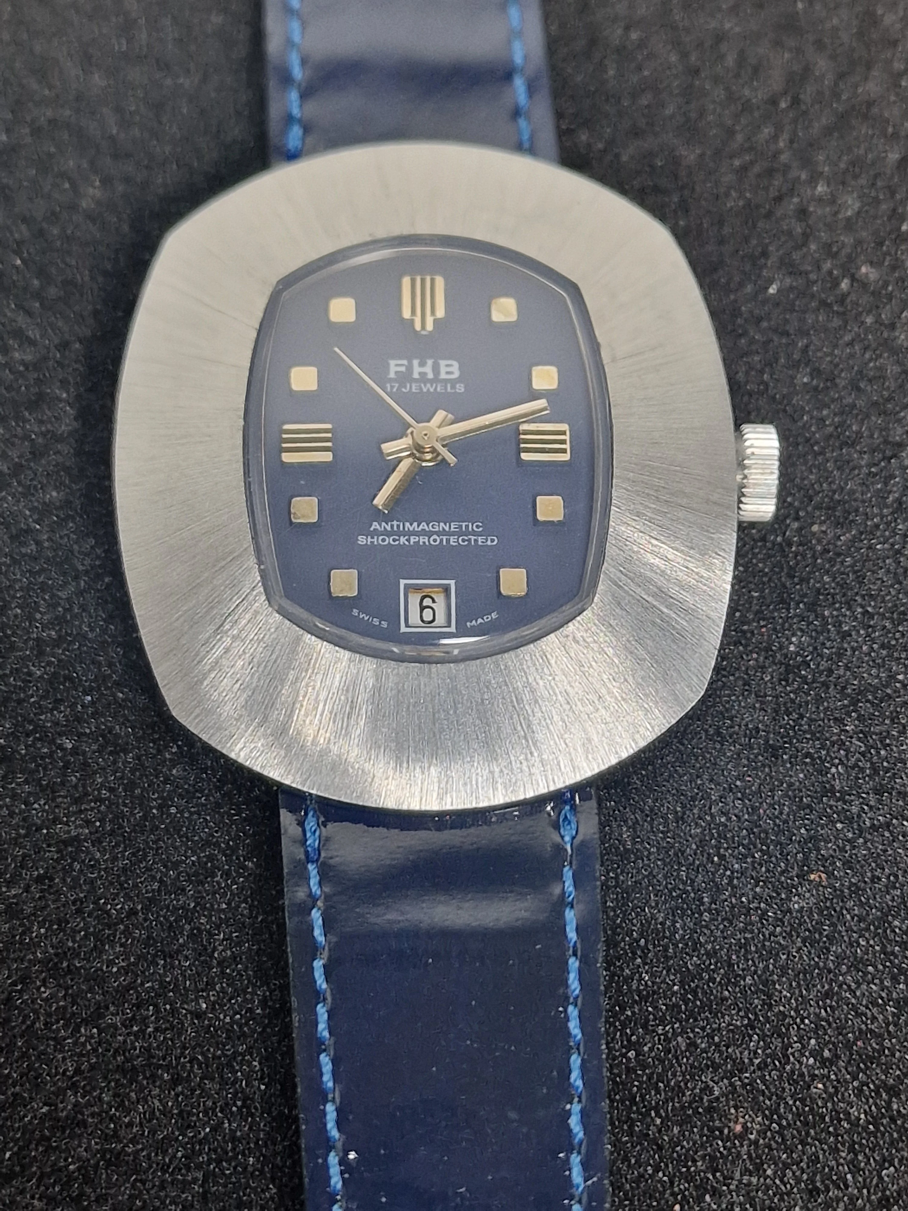 Unworn Vintage Men’s Watch "F.H.B" – Swiss Made, Hand-Wound, 1960s/70s, Steel Case