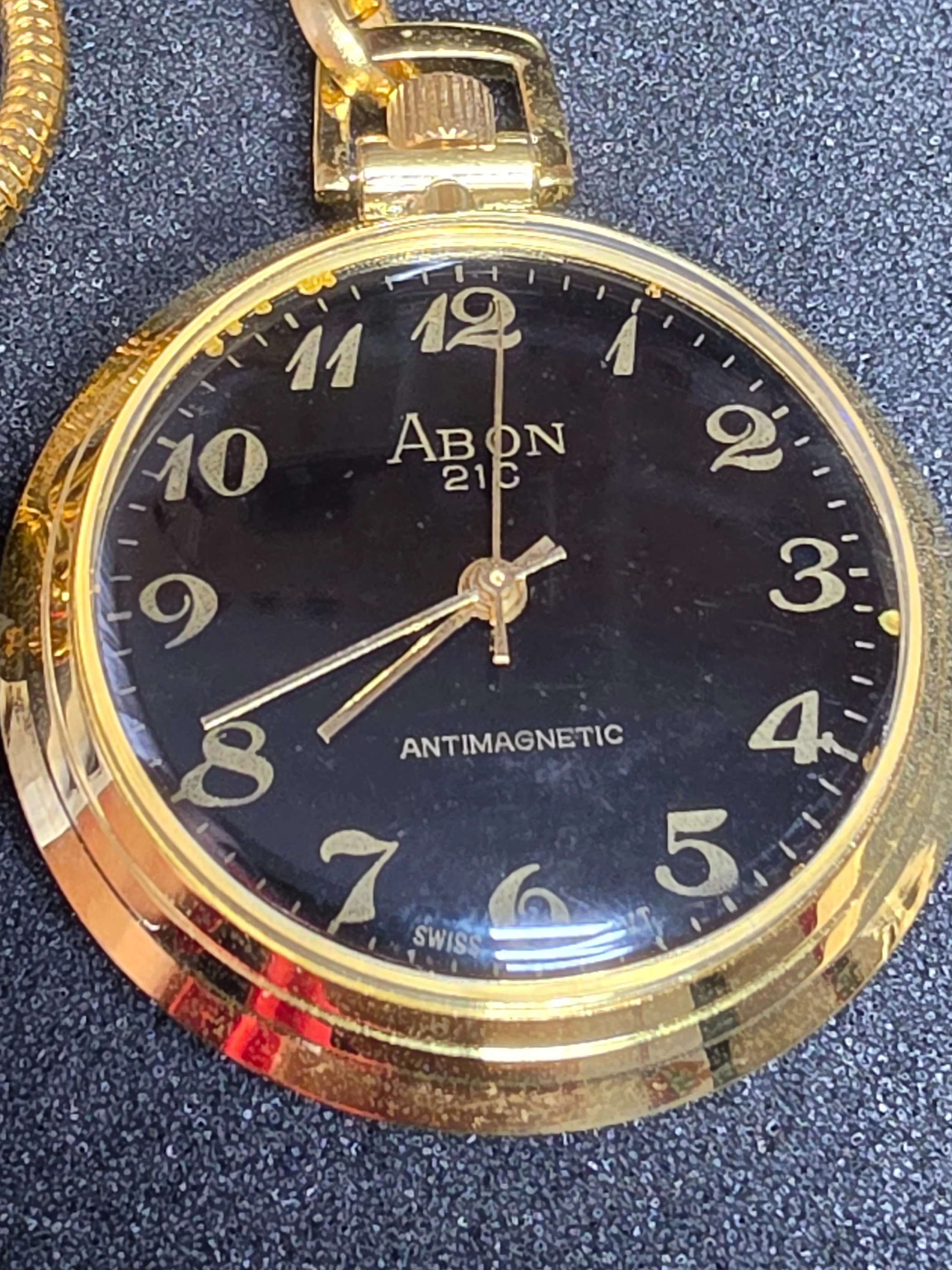 ⏱ Unworn Vintage Pocket Watch "ABON 21C" – Swiss Movement, Hand-Wound, 42mm, NOS + Chain 1