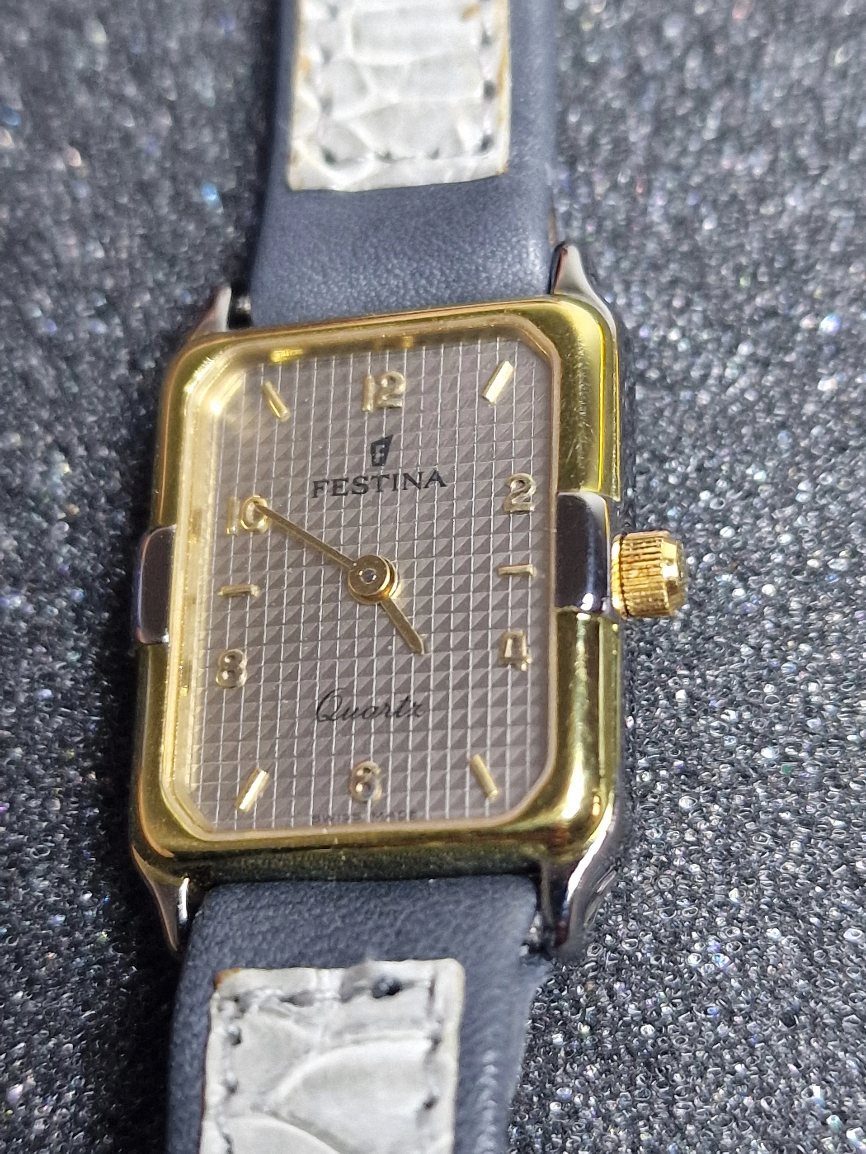 Unworn Vintage Quartz Watch "FESTINA" – Swiss Made, 70s/80s, Gold-Tone, Old Stock